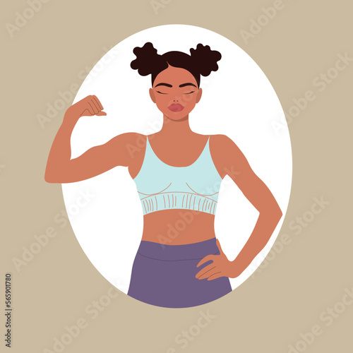 Beautiful fitness woman demonstrating muscles. Sports girl isolated on white background. 2d vector isolated illustration photo