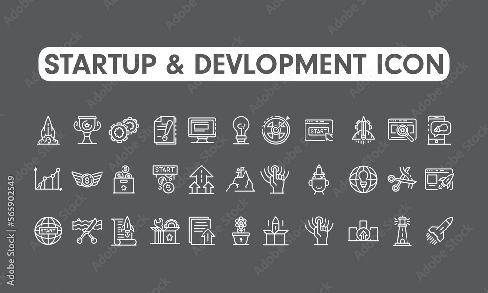 Startup and Devlopment line icons and simple Vector set for website and mobile apps.