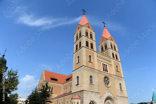 Qingdao Catholic Church in Shandong province, China, founded in 1932, is a national key cultural relic.


