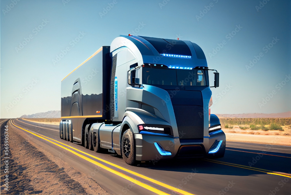 Driverless autonomous truck running on the road. Generative AI Stock ...