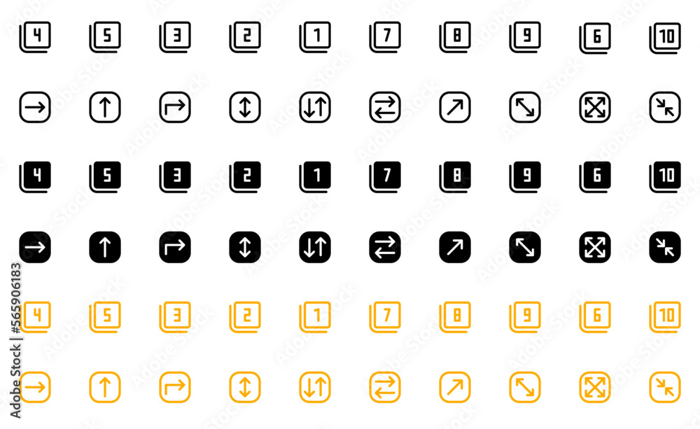 number and arrow icon set, gradient icon ,solid icon and editable stroke, 