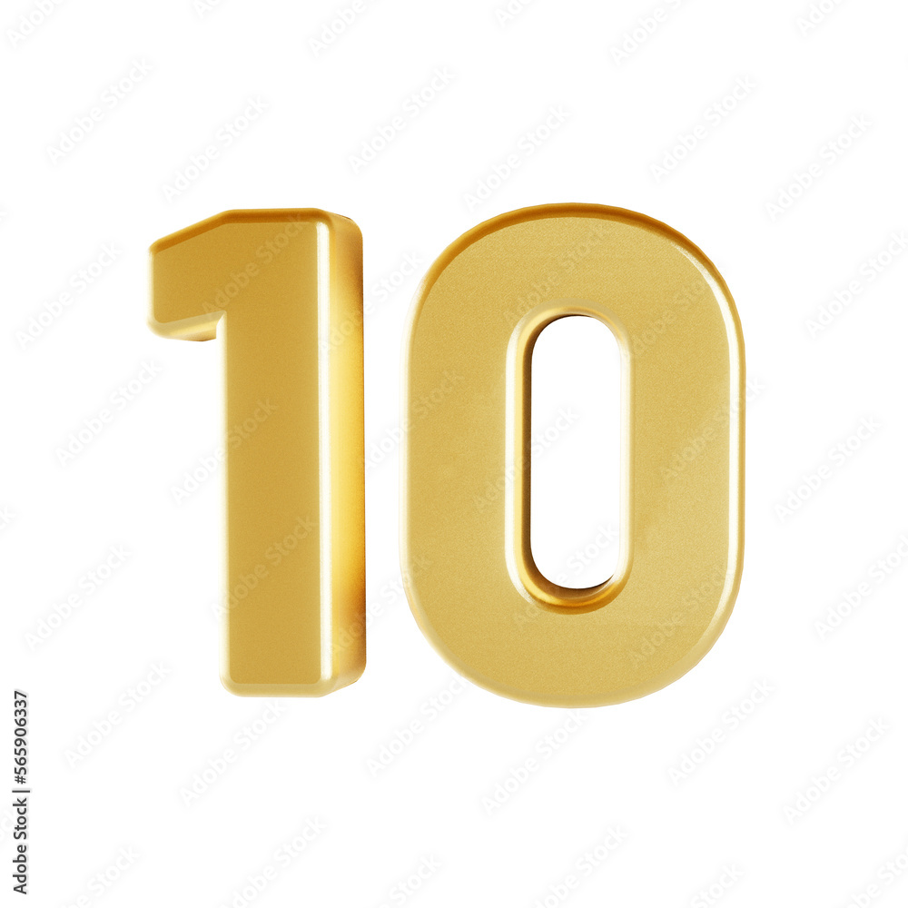 Number 10 isolated 3D text on transparent background Number 10 isolated 3D text on transparent background