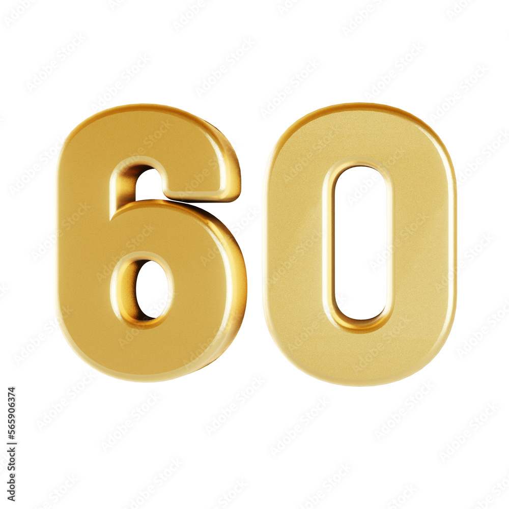 Number 60 isolated 3D text on transparent background Number 60 isolated 3D text on transparent background