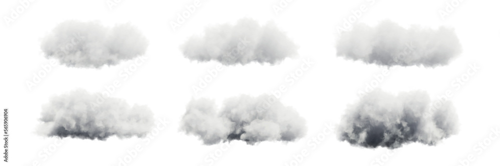 Set of fluffy clouds isolated on transparent background. 3D rendering Set of fluffy clouds isolated on transparent background. 3D rendering