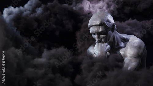 Obraz na płótnie Thinker statue surrounded by ominous dark clouds