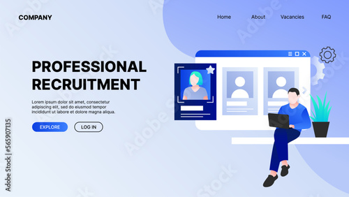 Recruitment Illustration Landing Page Concept. Recruiter hiring new employees. Vector illustration