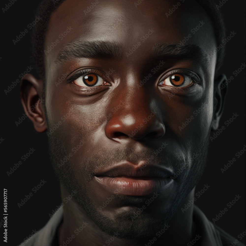 Obraz premium Close-up of beautiful black man's eyes looking at camera. Portrait detail of serious confident African American man. 