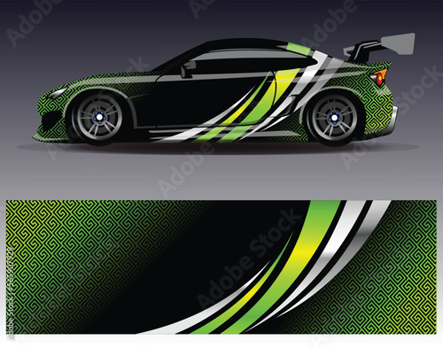 Car wrap design vector. Graphic abstract stripe racing background kit designs for wrap vehicle  race car  rally  adventure and livery