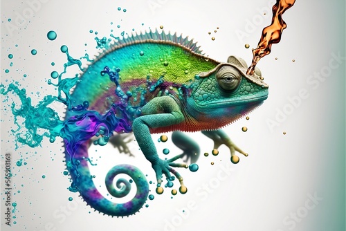 Green colored chameleon. Liquid colorful chameleon.  © VadymNero