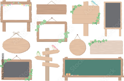 木製の看板や案内、黒板などのフレームのベクターイラストセット