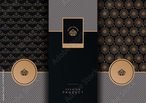 Black gold pattern set background for premium luxury products, Luxury gold Line arts wallpaper. Design for cover, invitation background, packaging design, fabric print, Vector illustration.