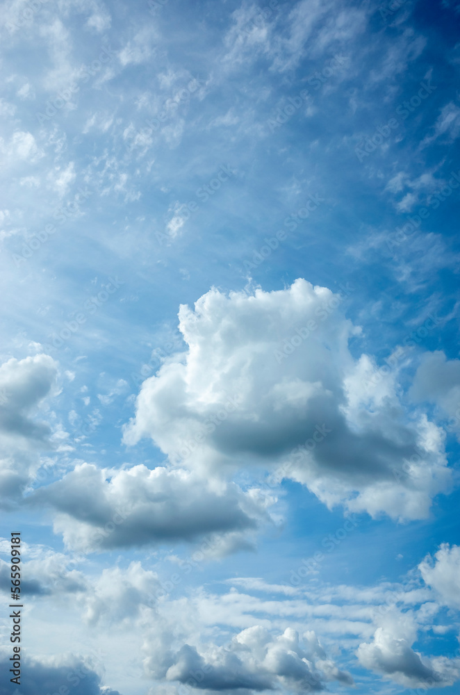 푸른 하늘과 함께 어울어진 아름다운 흰 구름 (세로 사진)
