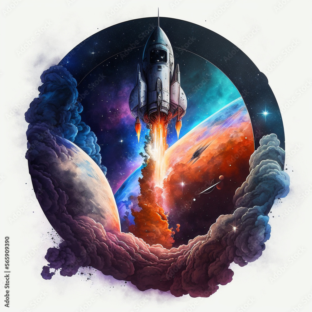 logo of a rocket taking off into space, ai Stock Illustration | Adobe Stock