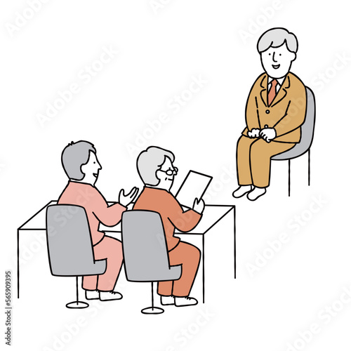 面接を受ける新入社員・学生・サラリーマンのイラスト素材　イエロー