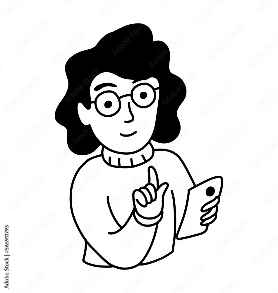 woman with glasses with cartoon style woman with glasses with cartoon style