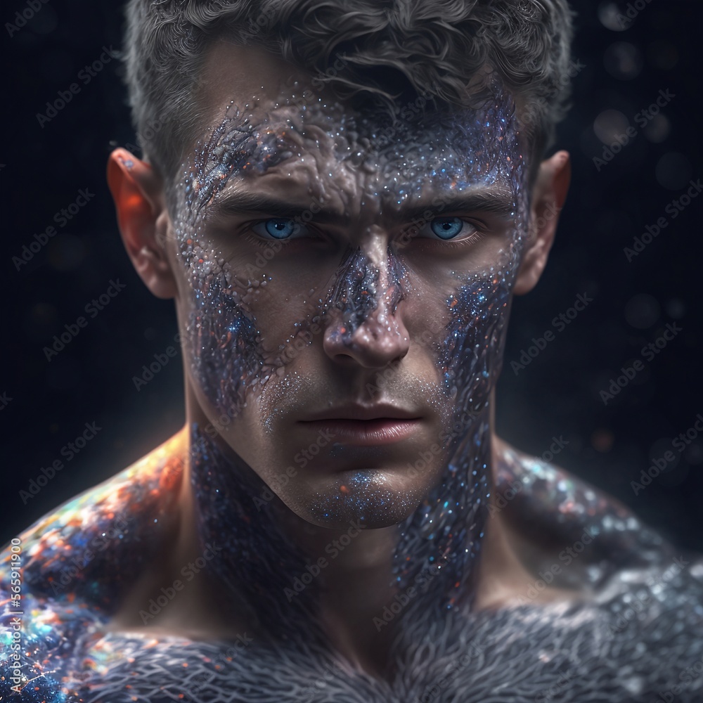 Portrait, unreal humanoid with blue eyes. Ai Generative