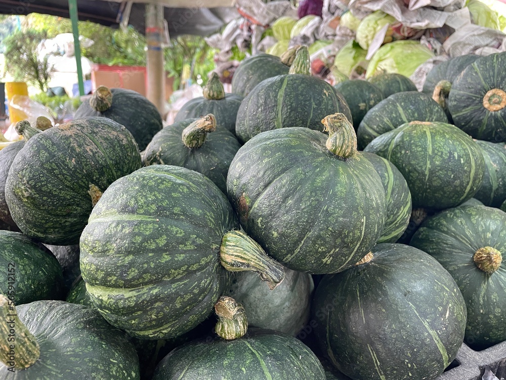 Stack of pumpkins in the market