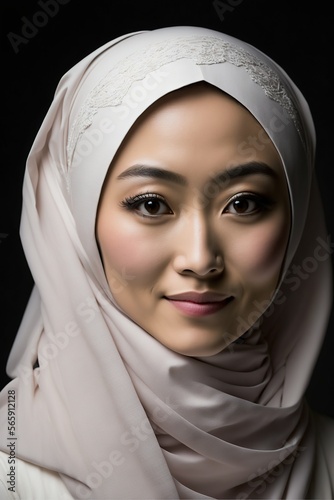 Chinease Muslim woman in Hijab illustration generative ai