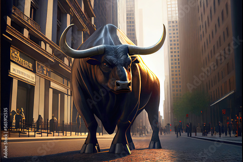 Bull on Wall Street New York Stock Market Powerful Generative AI
