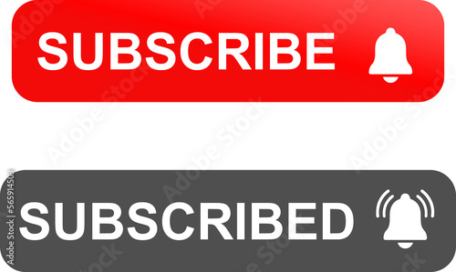 subscribe button with bell icon. red and gray subscribe buttons for social media. transparent background