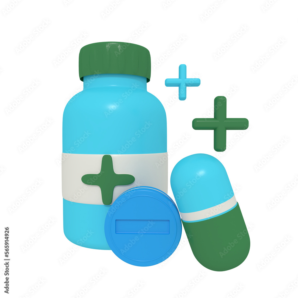 3d illustration of medicine pill on bottle 3d illustration of medicine pill on bottle