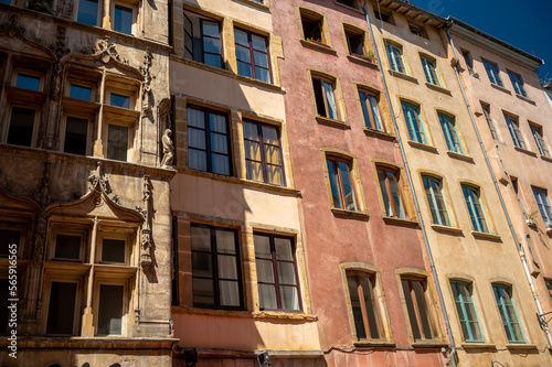 Tourist destination, views of houses in old central part of Lyon in summer, France © barmalini