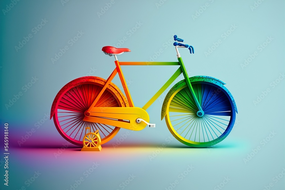 Fototapeta premium Fancy colorful bicycle on bright background. Generative AI
