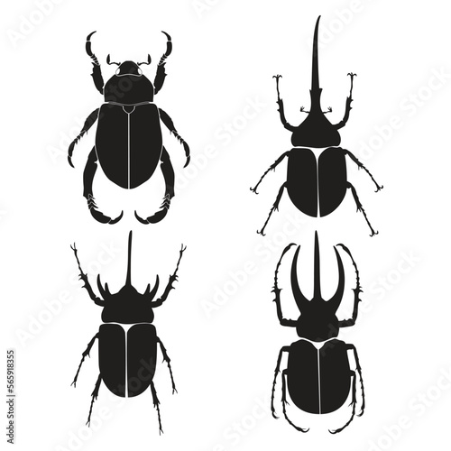 horn beetle silhouette vector set. Flying insects, wildlife. © Alissa