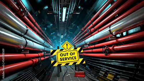 Fotografia Closed red industrial service tunnel with out of service sign