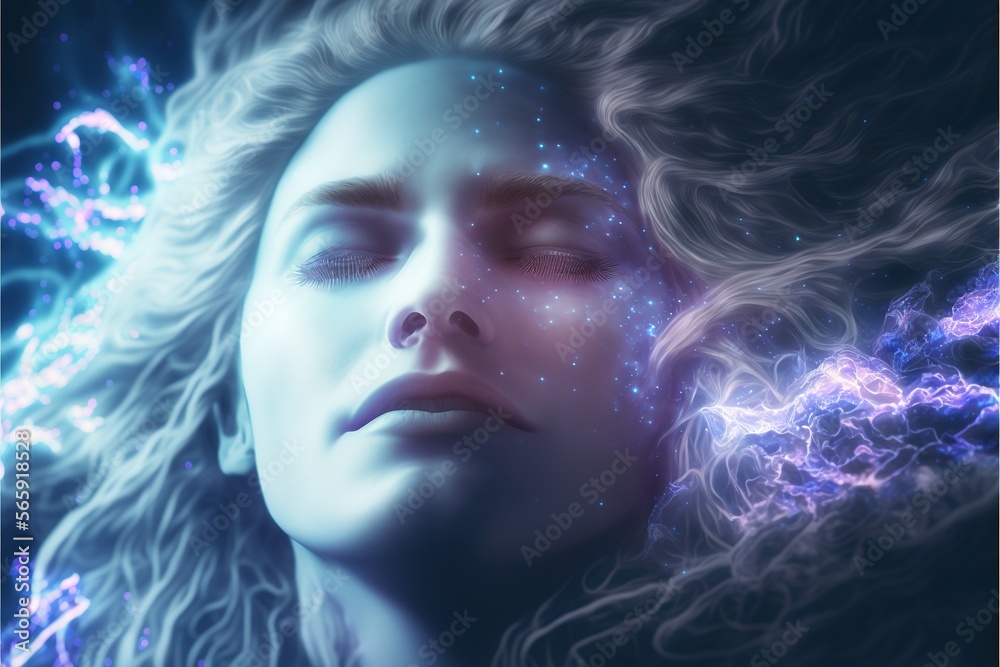 Lucid dreaming astral projection close up woman meditation illustration generative ai