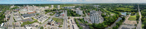 Aerial panorama of Guelph, Ontario, Canada in early autumn