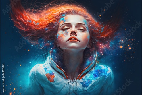 Lucid dreaming astral projection close up woman meditation illustration generative ai