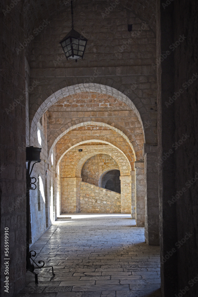 Naklejka premium Interior of Fort Lovrijenac, St. Lawrence Fortress building architecture in Dubrovnik in Croatia