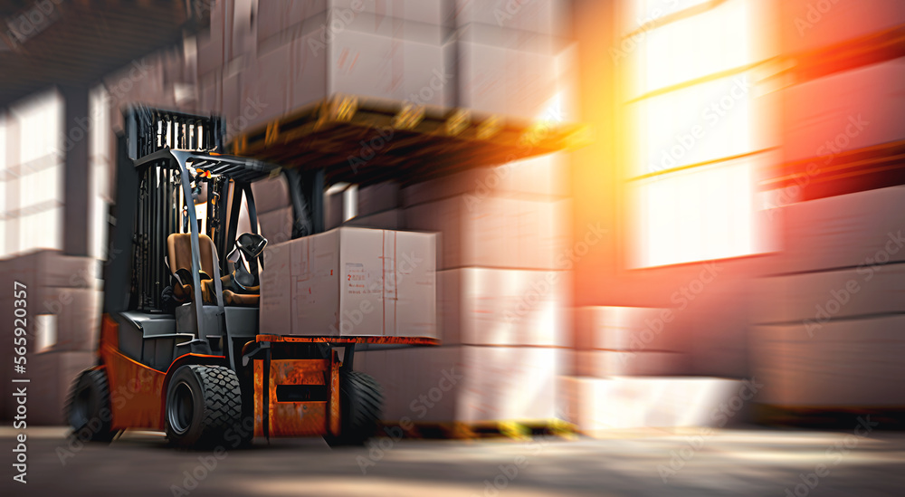 Forklift working in center of logistic storage Warehouse. Generation AI