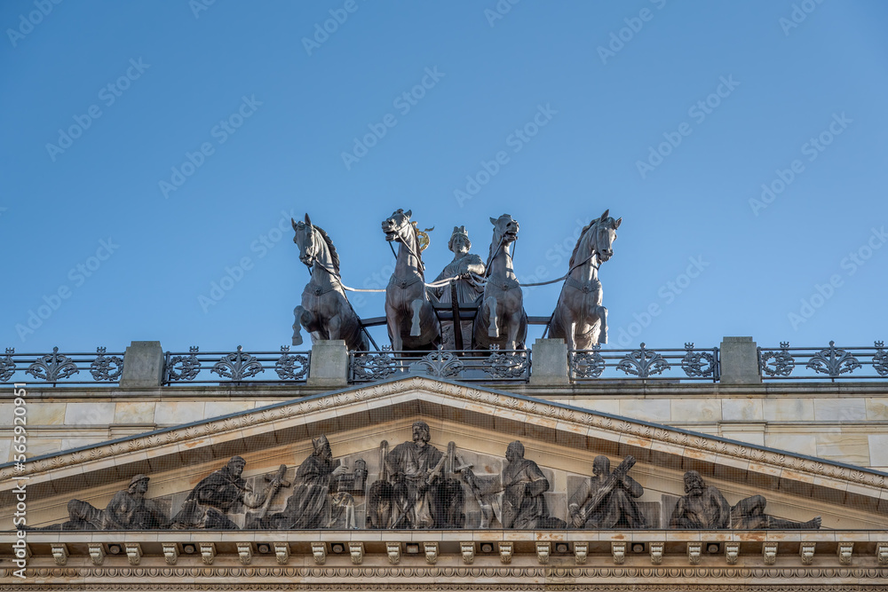 Quadriga Sculpture on top of Brunswick Residence Palace - Braunschweig, Lower Saxony, Germany.