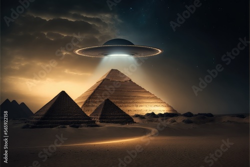 pyramids in the desert,UFO ai generated photo
