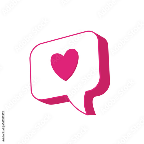 Chat and Heart 3D sign. like icon, 3d icons, heart, online social communication apps concept, message. 3d renders