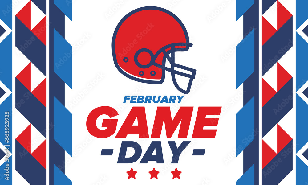 Game Day. American football playoff. Super Party in United States. Final game of regular season. Professional team championship. Ball for american football. Sport poster. Vector illustration