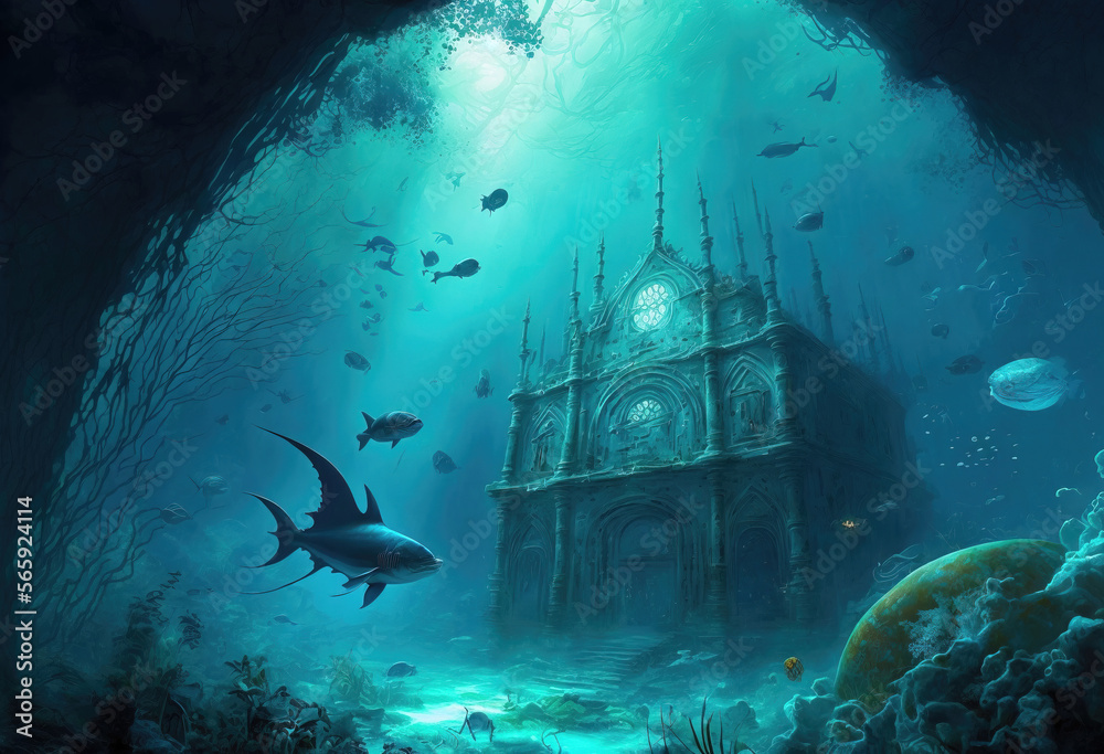 Fototapeta premium underwater scene . sketch art for artist creativity and inspiration. generative AI