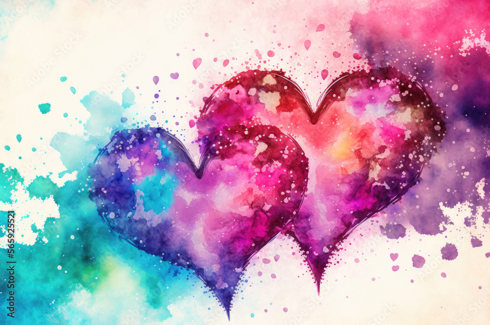 A background of abstract colourful watercolor hearts. Created with Generative AI. A background of abstract colourful watercolor hearts. Created with Generative AI.