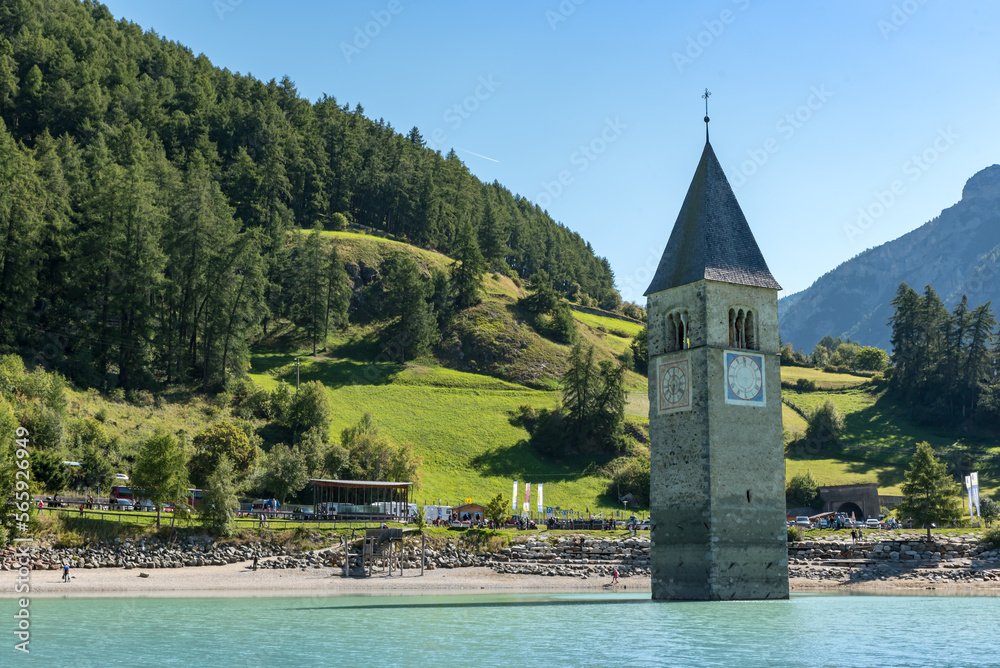 Campanile lake Resia, Val Venosta, South Tyrol Italy