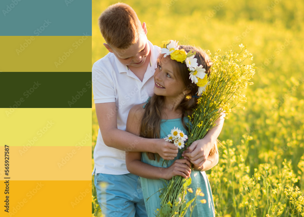 first love, teenage boy and girl walking in a field with flowers and holding hands, valentine's day, a boy gives flowers to his beloved girl, free flower samples first love, teenage boy and girl walking in a field with flowers and holding hands, valentine's day, a boy gives flowers to his beloved girl, free flower samples
