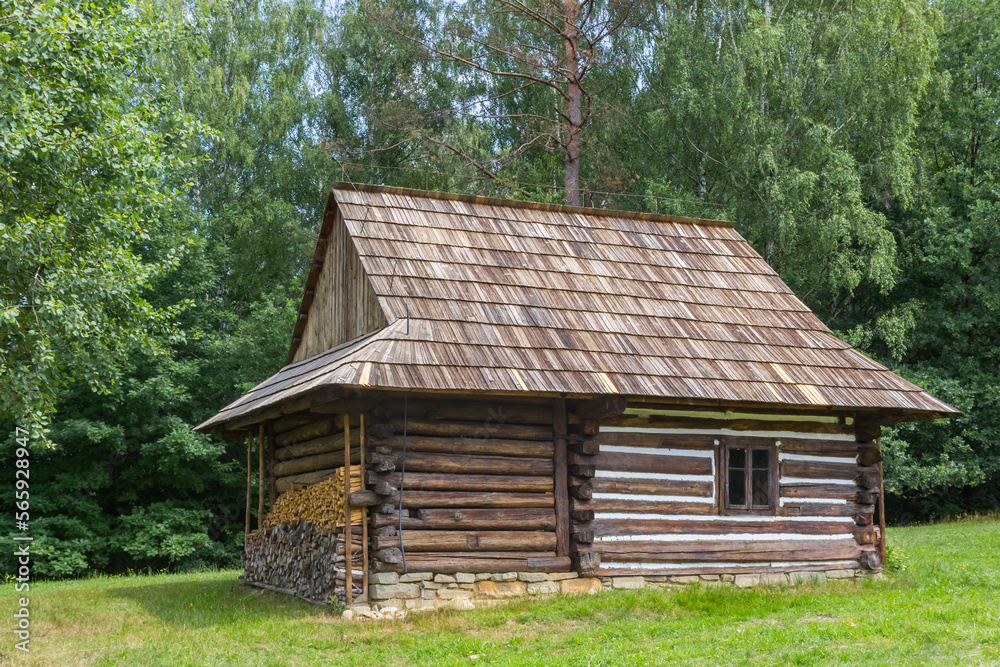 Small wooden cabin in the forest of Nowy Sacz, Poland