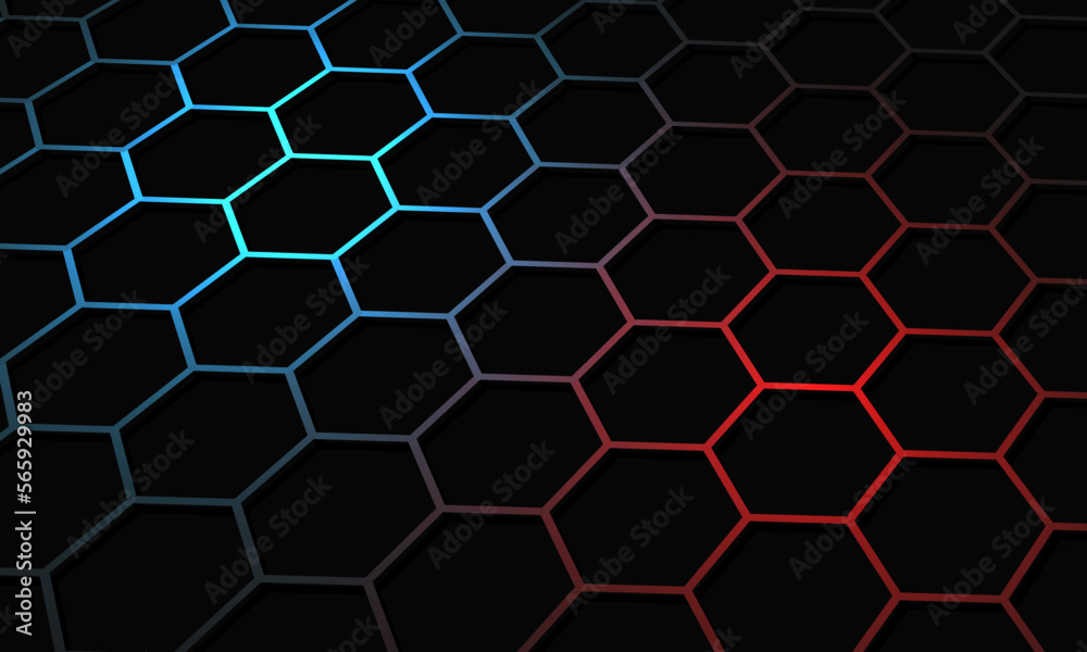 Abstract red blue light hexagon mesh on black design modern futuristic background vector Abstract red blue light hexagon mesh on black design modern futuristic background vector