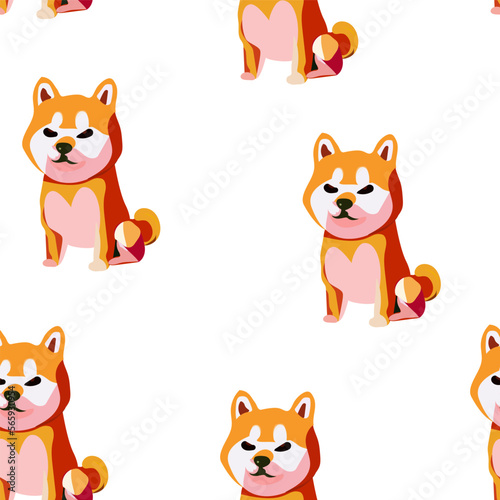 Seamless pattern of shiba inu dog  hand drawn. Kawaii  Japanese pet. Image for card  poster  banner  wallpaper