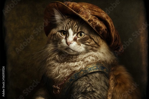 Leonardo da vinci Cat as famous historic character illustration generative ai photo