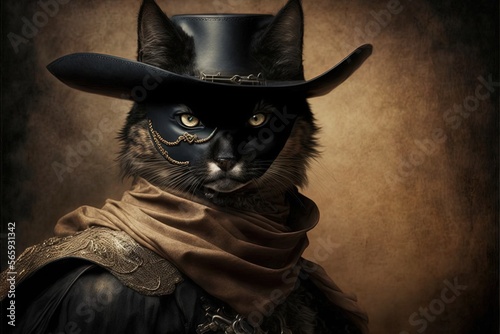 Cat as zorro charachter illustration generative ai
