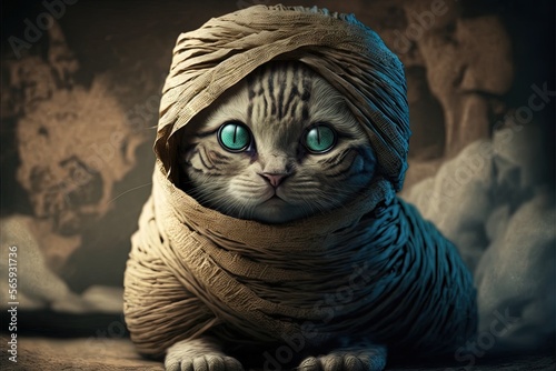 Fotografiet egyptian mummy cat close up detail illustration generative ai