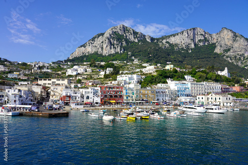 Wonderful view from the sea of Marina Grande port of Capri Island, Italy