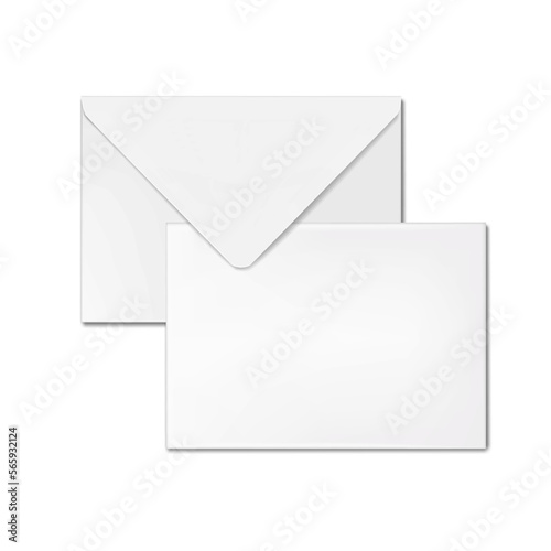 White blank V flap C5 envelope front and back realistic mockup. Vector mock-up. Template for design